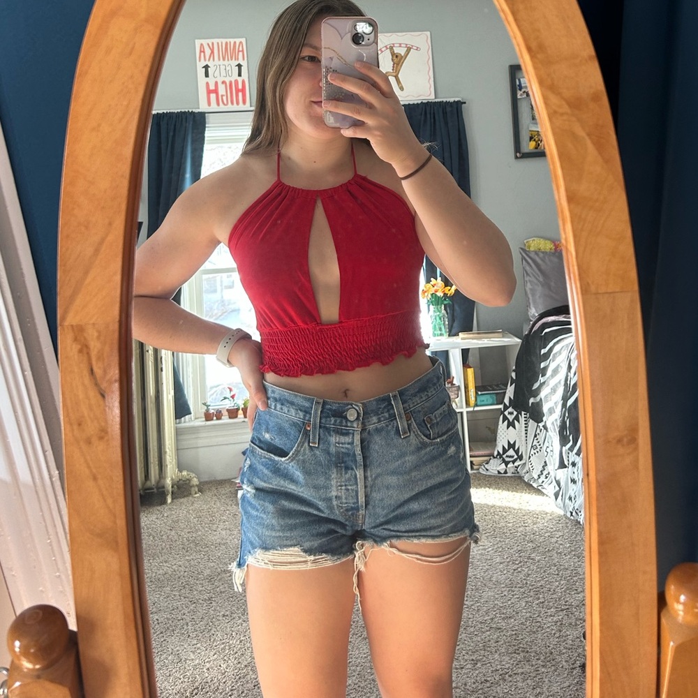 Red Windsor tie tank top with cut out in front!